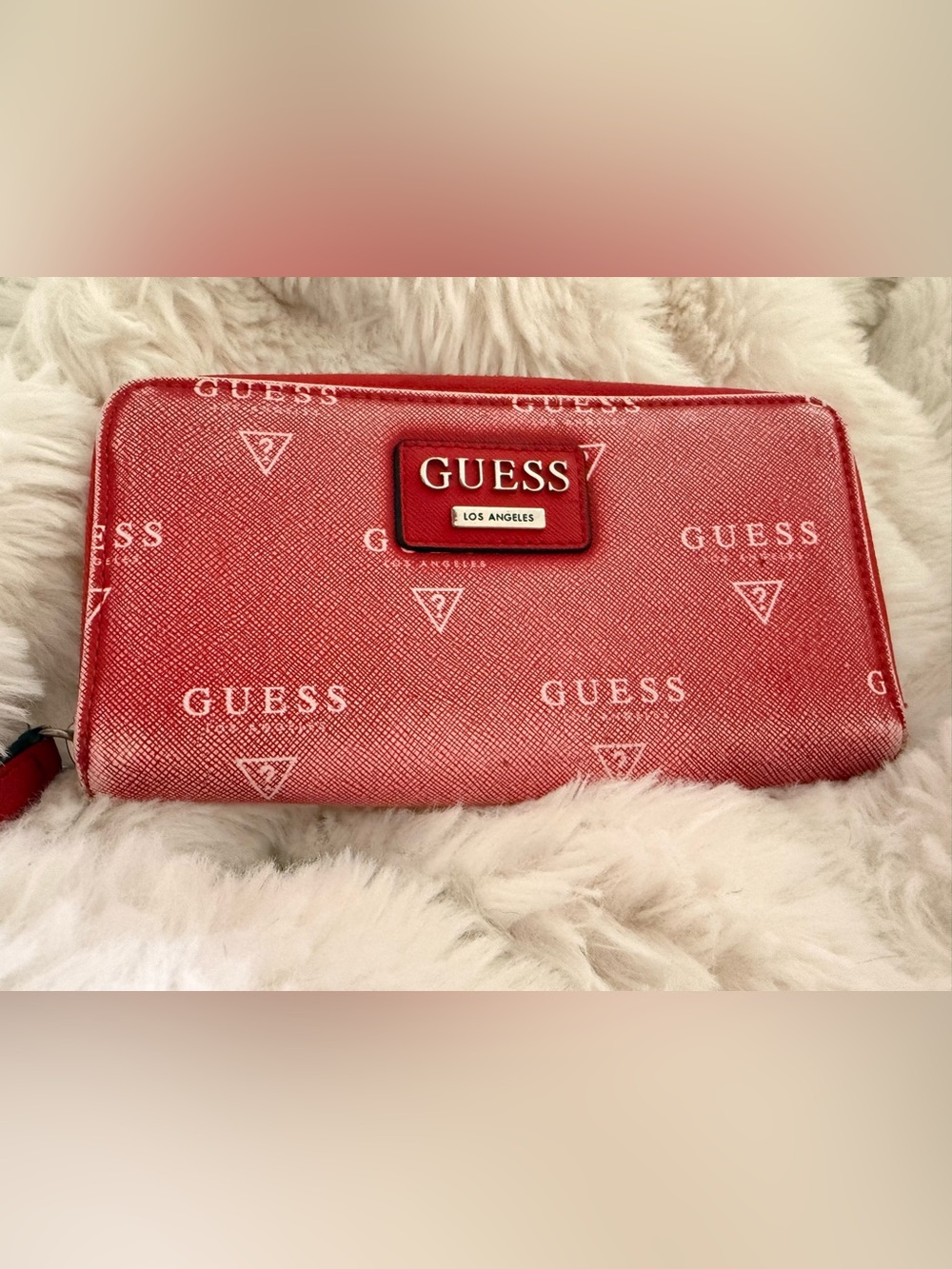 Guess Red Logo Zip-Around Wallet